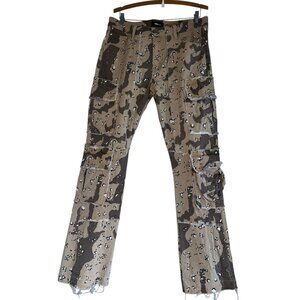 Fashion Nova Mens Multi Cargo Pocket Pants Sz 34 Straight Tan Brown Camo